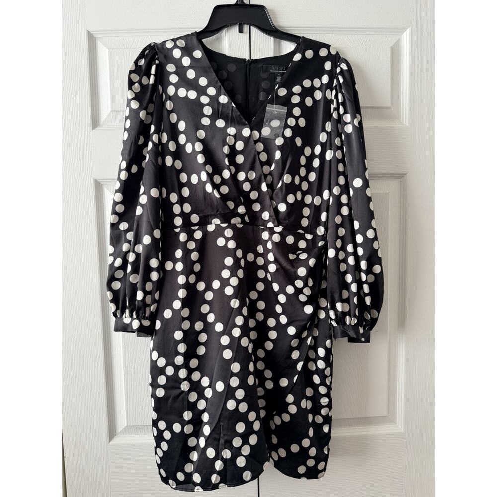 NEW White House Black Market WHBM Dress Size 4 Small Polka Dot Faux Wrap Career